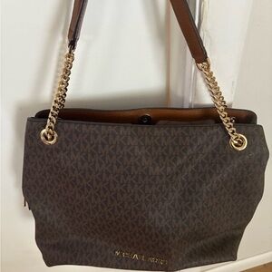 Michael Kors Brown and Gold Shoulder Bag with Signature Monogram